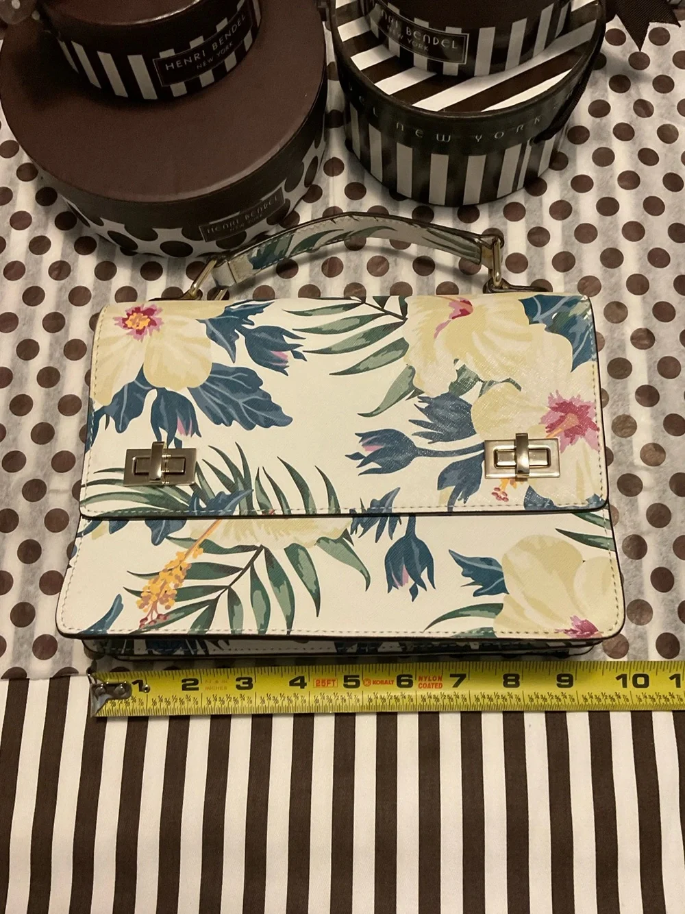 EUC Henri Bendel West 57th Schoolbag in Tropical Floral Print w Dust Bag